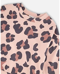 Deux par Girl French Terry Sweatshirt Pink Leopard
