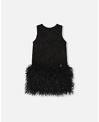 Deux par Toddler Girls Sleeveless Bi-Material Lurex Dress with Feathers Black - Toddler|Child