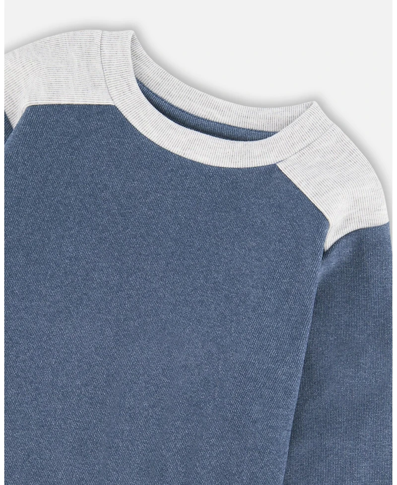 Deux par Boy Super Soft Long Sleeve Flat Back Rib Top with Elbow Patches Navy Blue