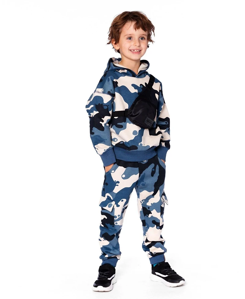 Deux par Boy Fleece Sweatpants with Cargo Pockets Blue Camouflage - Child