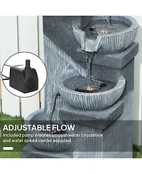 Outsunny 4-Tier 33.5" Outdoor Waterfall Fountain with Led Lights, Pump