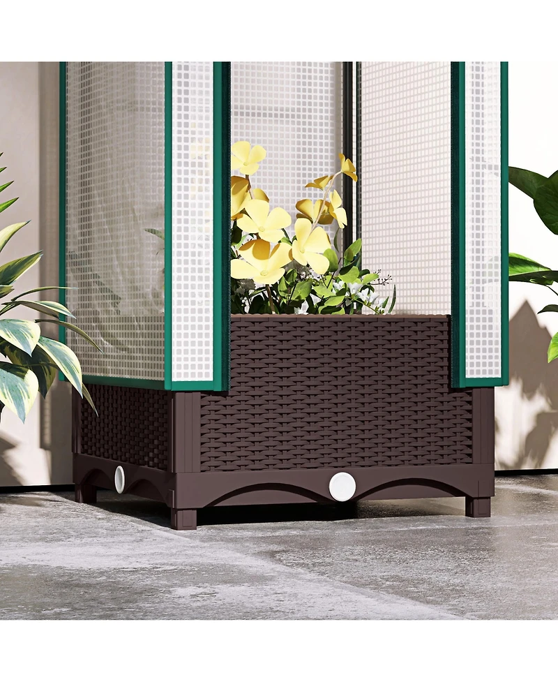 Outsunny Raised Flower Bed with Trellis, 15.7" x 15.7" x 48.8",