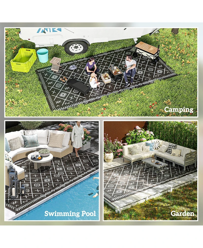 Outsunny Outdoor Rug, 9' x 18' Floor Mat, Rhombus