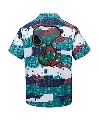 Freeze Max Men's Green Peanuts Snoopy Pixel Camo Button-Up Shirt