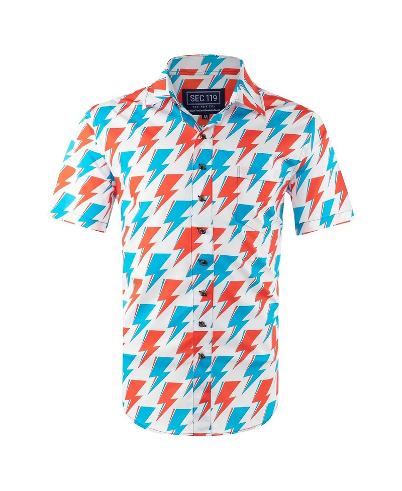 Section 119 Men's White David Bowie Red and Blue Bolt Button-Down Shirt