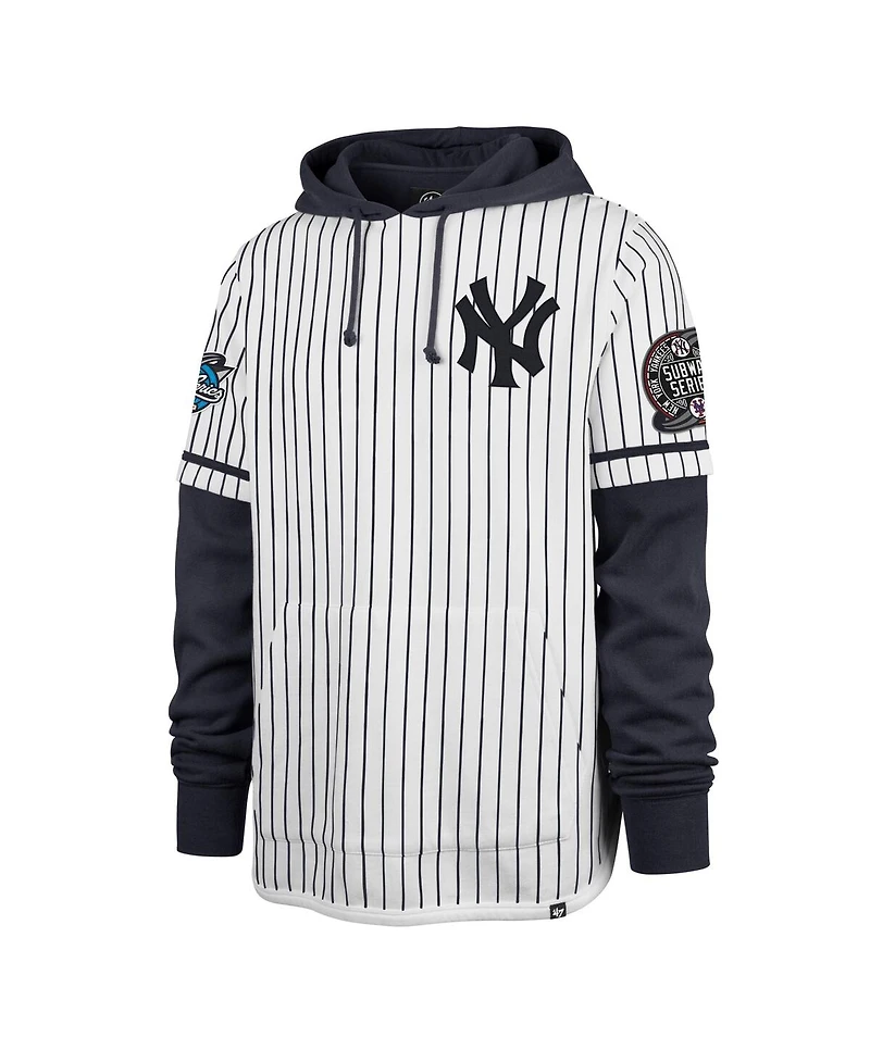 '47 Brand Men's White New York Yankees 2000 World Series Winning Stripes Shortstop Pullover Hoodie