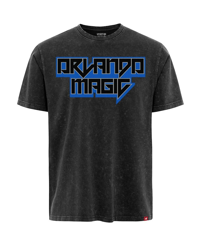 Sportiqe Men's and Women's Black Orlando Magic Rock Roll Collection Angus Premium Mineral Wash T-Shirt