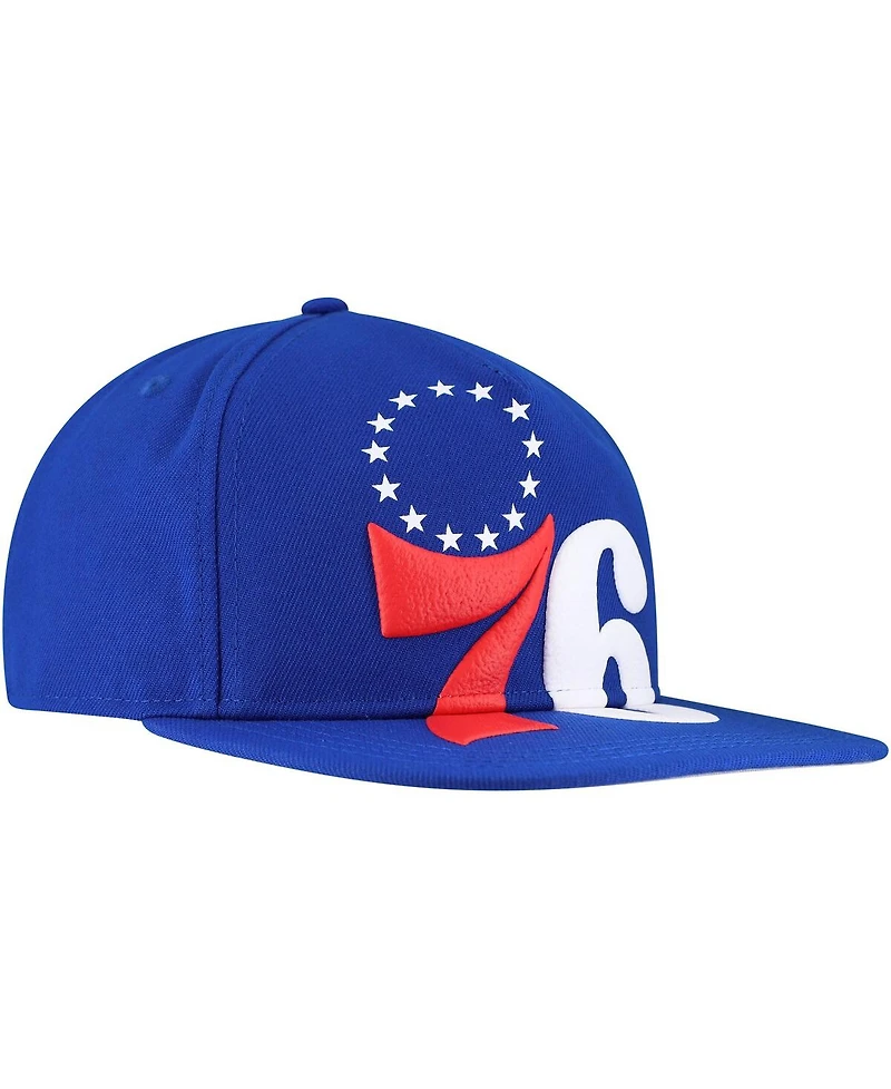 New Era Men's Royal Philadelphia 76ers Oversized Puff Print Logo Golfer Snapback Hat