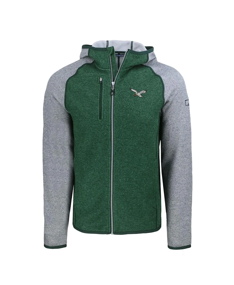 Cutter & Buck Men's Green/Gray Philadelphia Eagles Throwback Mainsail Sweater-Knit Full-Zip Hoodie