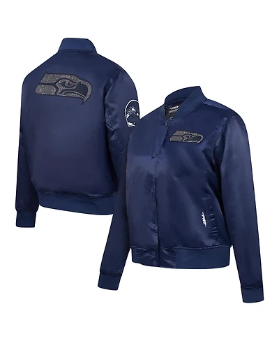 Pro Standard Women's College Navy Seattle Seahawks Jeweled Satin Full-Snap Jacket