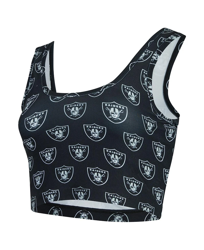 Concepts Sport Women's Black Las Vegas Raiders Record Allover Print Bralette