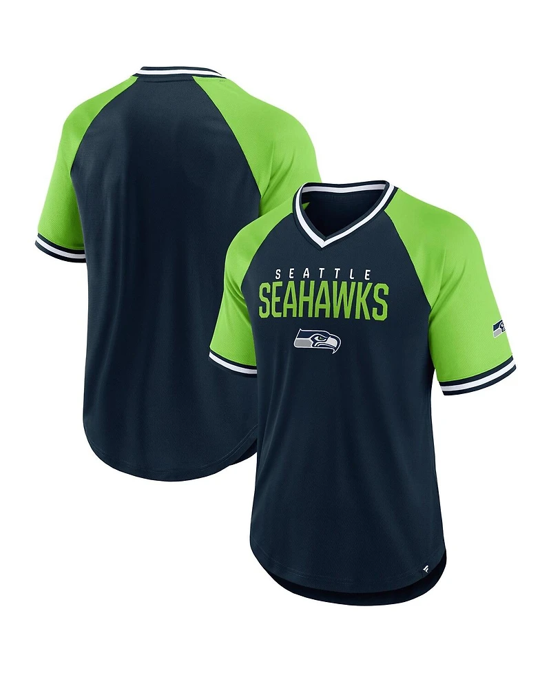 Fanatics Men's College Navy/Neon Green Seattle Seahawks Hashmark Raglan T-Shirt
