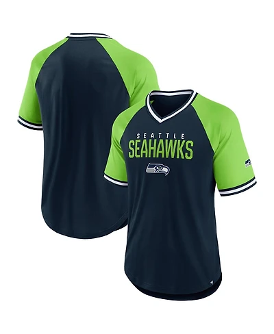 Fanatics Men's College Navy/Neon Green Seattle Seahawks Hashmark Raglan T-Shirt