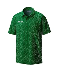 Columbia Pfg Men's Green New York Jets Super Slack Tide Omni-Wick Button-Up Shirt