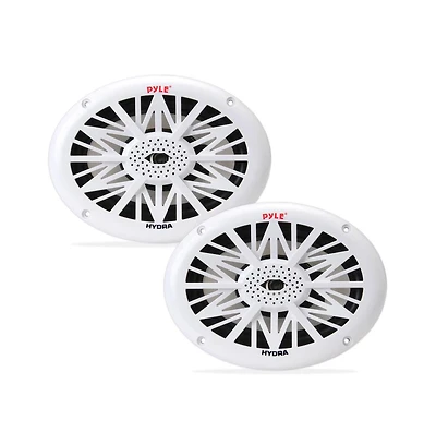 Pyle Dual 6'' x 9'' Water Resistant Marine Speakers, 2-Way Full Range Stereo Sound, 260 Watt, White