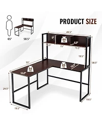 Mecale Industrial L-Shaped Desk Bookshelf 55 Inch Corner Computer Gaming Table