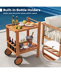 Mecale 2 Tier Rolling Serving Cart with Wine Bottle Holders and 2 Rubber Wheels