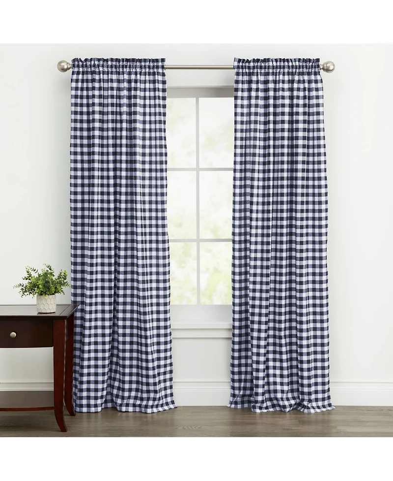 GoodGram Buffalo Check Gingham Custom Window Curtain Treatments - Single Panel 42 in. W x 63 L, Black
