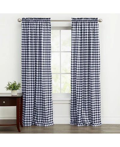 GoodGram Buffalo Check Gingham Custom Window Curtain Treatments - Single Panel 42 in. W x 63 L, Black