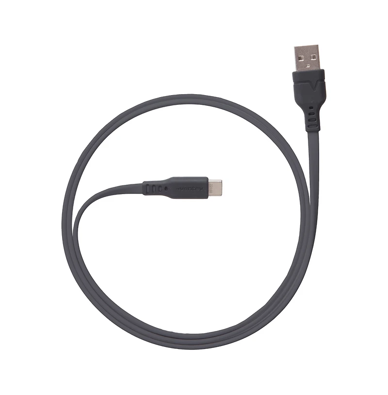 Ventev Flat Usb A to Usb C High Speed Tangle-Free 3.3 Foot Cable-Gray