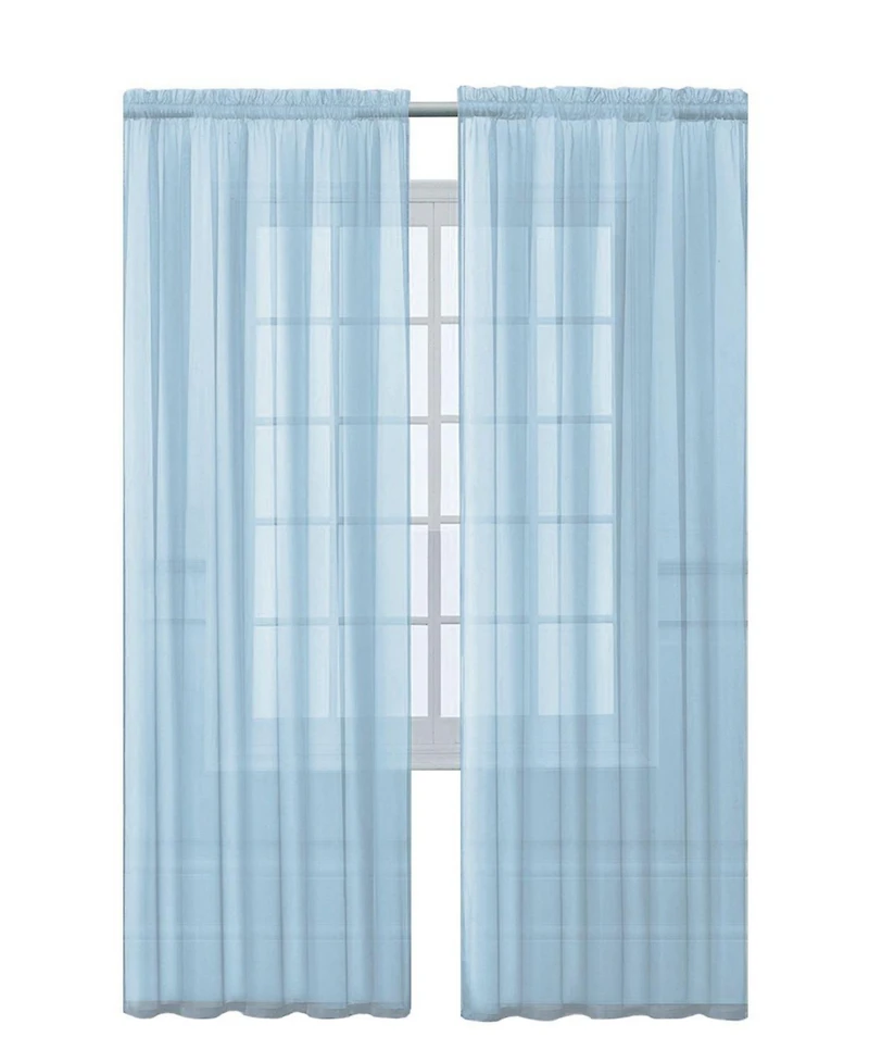 Kate Aurora Extra Long 1 Piece Baby Blue Lightweight Rod Pocket Transparent Backdrop Sheer Window Curtain - 90 in. Long