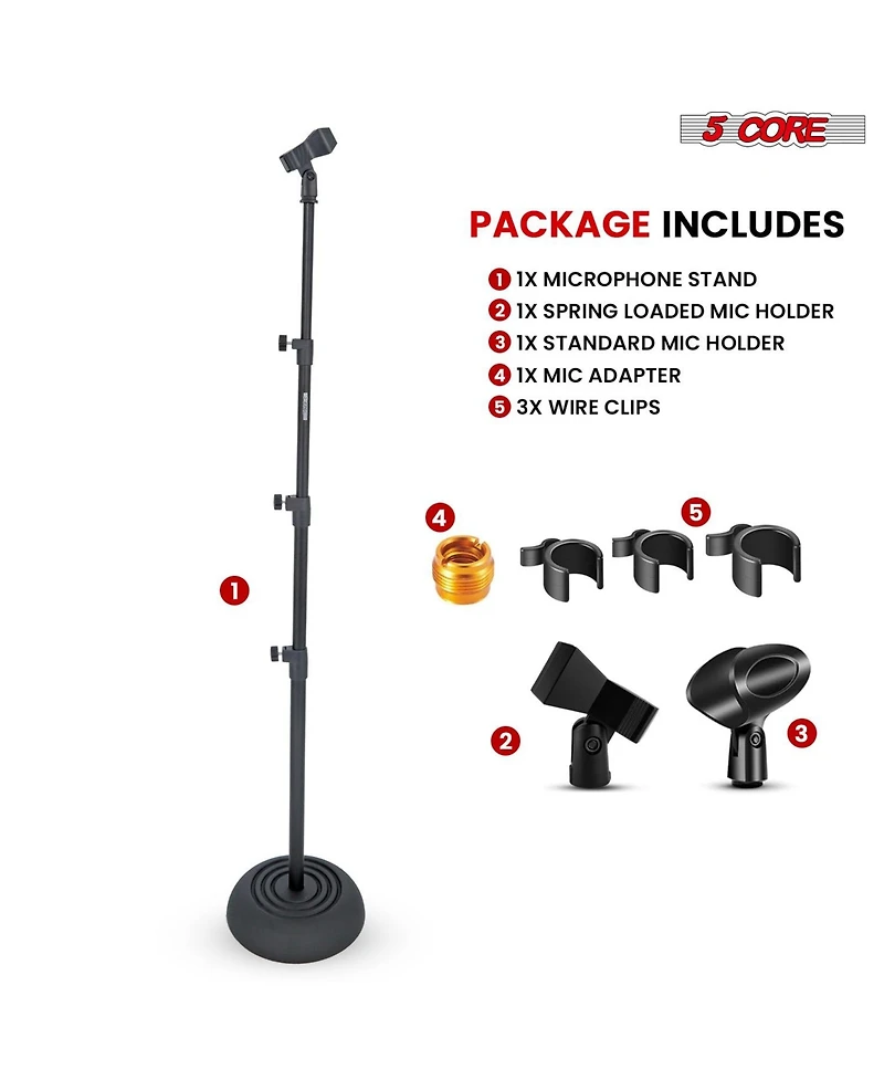 5Core Mic Stand Pair Floor Adjustable Universal Heavy Duty Microphone Stands Round Base Soporte De micrA fono