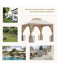 Outsunny 10'x10' Garden Gazebo, Patio Party Shelter, 2 Tier Roof,