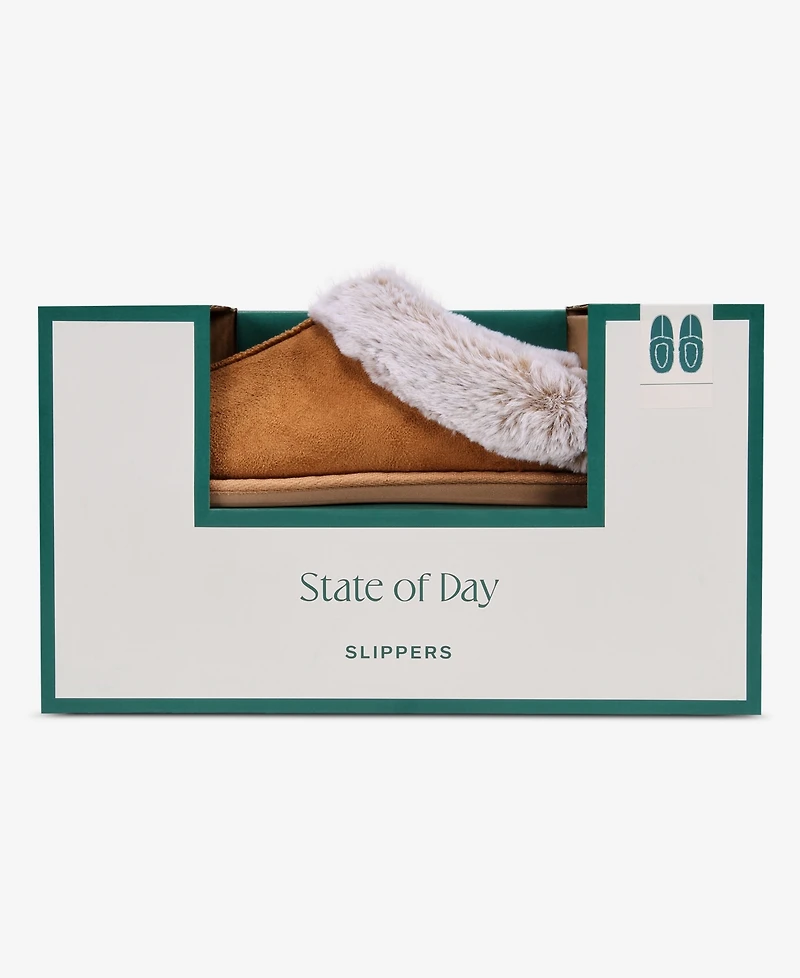 State of Day Women's Boxed Faux-Fur-Collar Clog Slippers, Macy's Exclusive