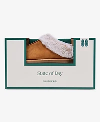 State of Day Women's Boxed Faux-Fur-Collar Clog Slippers, Macy's Exclusive