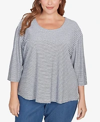 Ruby Rd. Plus Size Scalloped Texture Stripe Top