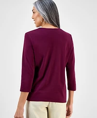 Style & Co Women's Cotton 3/4-Sleeve V-Neck Tee, Created for Macy's