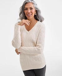 Style & Co Women's Cotton Cable-Knit V-Neck Sweater, Created for Macy's