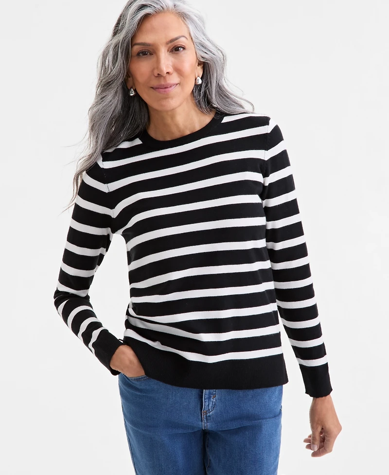 Style & Co Women's Striped Long-Sleeve Crewneck Sweater, Macy's Exclusive