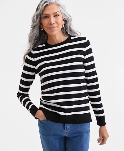 Style & Co Women's Striped Long-Sleeve Crewneck Sweater, Macy's Exclusive