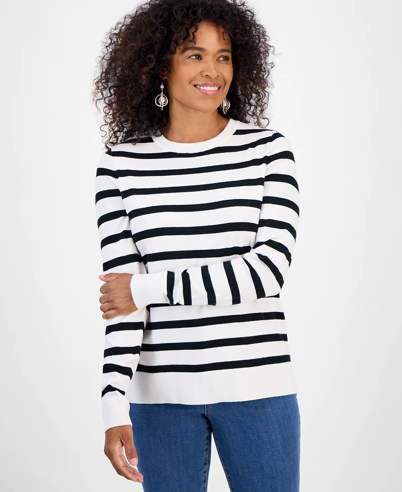 Style & Co Women's Striped Long-Sleeve Crewneck Sweater, Macy's Exclusive