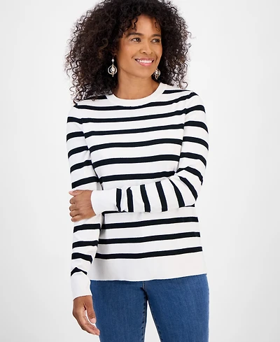 Style & Co Women's Striped Long-Sleeve Crewneck Sweater, Macy's Exclusive