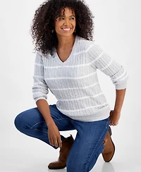 Style & Co Women's Cotton Cable-Knit V-Neck Sweater, Created for Macy's