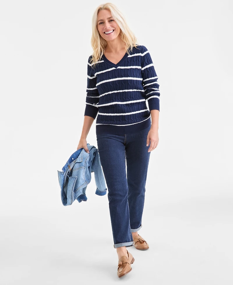 Style & Co Women's Cotton Cable-Knit V-Neck Sweater, Created for Macy's