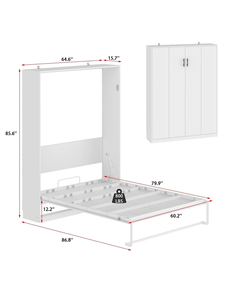 Homsee Full and queen size Hanging storage Murphy bed, white