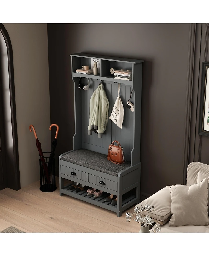 Homsee Grey countryside style multifunctional hall tree clothes hat rack