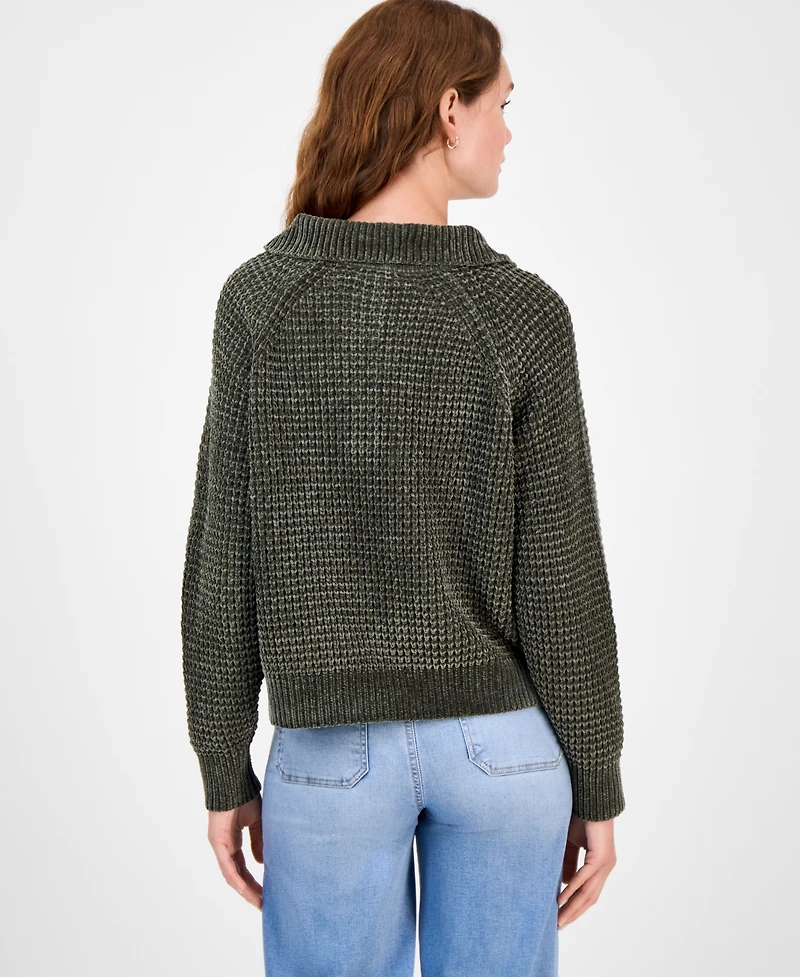 Ultra Flirt Juniors' Snap-Front Chenille Long-Sleeve Sweater
