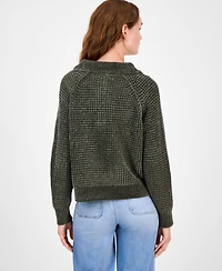Ultra Flirt Juniors' Snap-Front Chenille Long-Sleeve Sweater