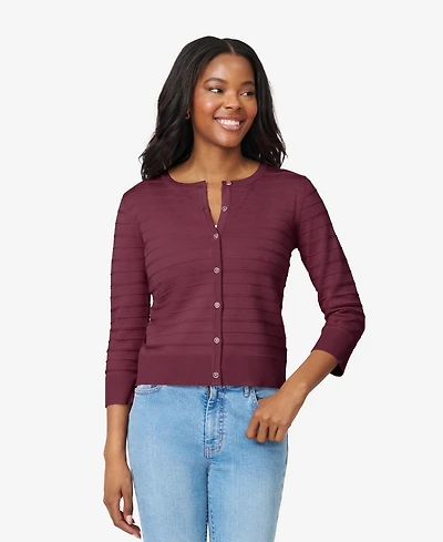Melissa Paige Women's Ottoman-Rib 3/4-Sleeve Crewneck Cardigan