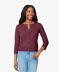 Melissa Paige Women's Ottoman-Rib 3/4-Sleeve Crewneck Cardigan
