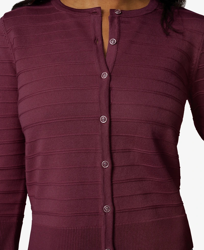 Melissa Paige Women's Ottoman-Rib 3/4-Sleeve Crewneck Cardigan
