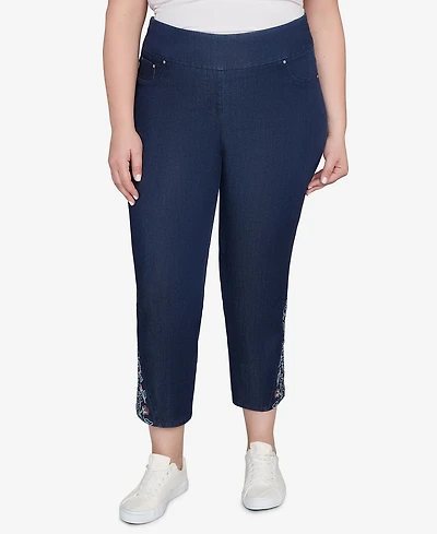 Ruby Rd. Plus Super Soft Stretch Denim Embroidered Ankle Jeans