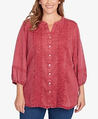 Ruby Rd. Plus Artisan Embroidered Button Front Top