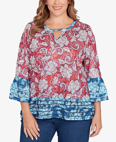 Ruby Rd. Plus Speckled Floral Flounce Sleeve Top