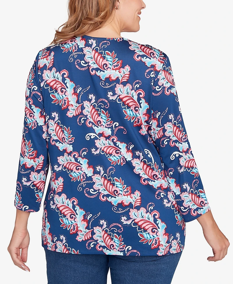 Ruby Rd. Plus Ikat Floral Puff Print Surplice Top