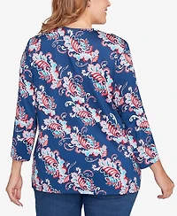 Ruby Rd. Plus Ikat Floral Puff Print Surplice Top